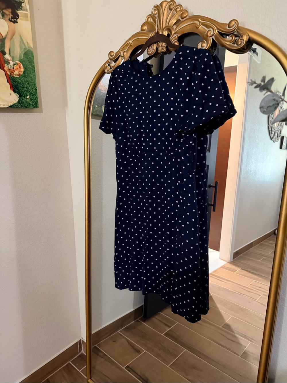 Old Navy Navy and White Polka Dot Midi Dress